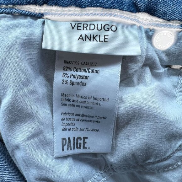 Paige Verdugo Ankle Ariza Destructed Jeans Distressed Blue Slim fit Size 32 - Picture 8 of 11